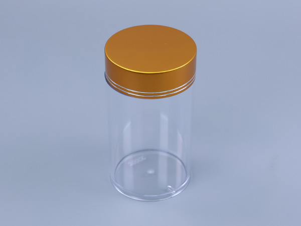 Clear Straight-Sided Plastic Jar with Gold Lid
